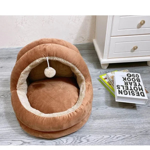 Cat Bed SoftBloom Cozy Cave Nest Bed for Cats-brown.