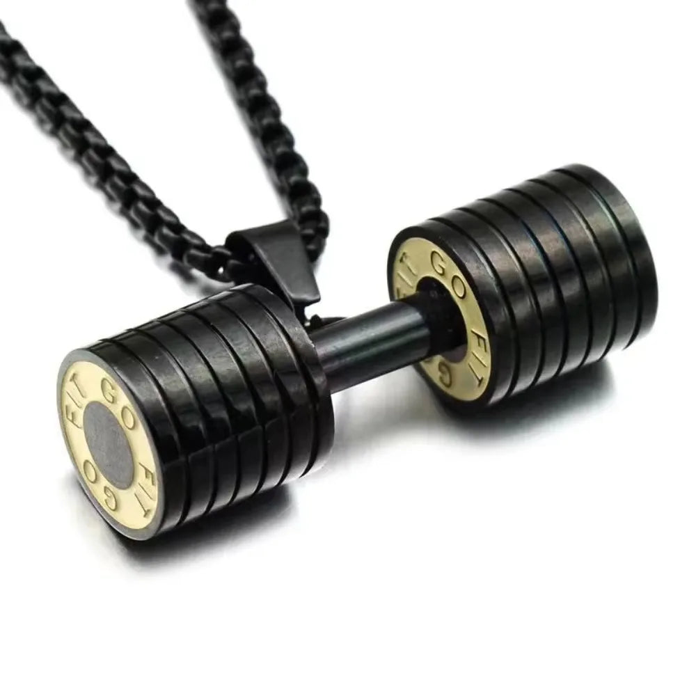 GRITT Unisex Dumbbell Pendant Necklace in Stainless Steel