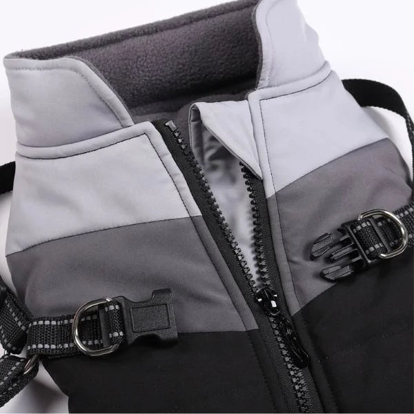 Dog Coat  Warm Winter Jacket with Harness and Zip-Details.