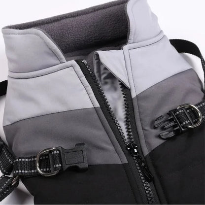 Dog Coat  Warm Winter Jacket with Harness and Zip-Details.