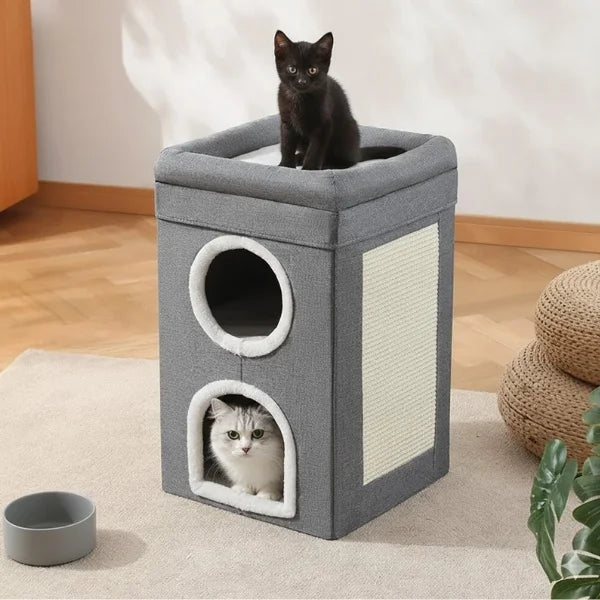 Cat Bed Arwyn Semi-Enclosed Foldable Cat House with Scratcher.,