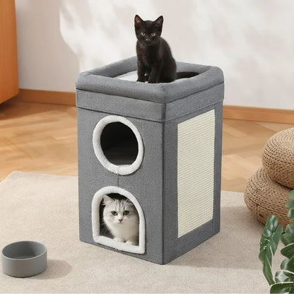 Cat Bed Arwyn Semi-Enclosed Foldable Cat House with Scratcher.,