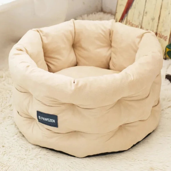 Cat Bed Elmsley | Cosy Velvet Bed for Cats and Small Dogs-beige