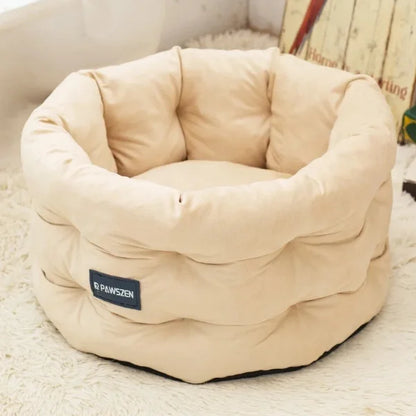 Cat Bed Elmsley | Cosy Velvet Bed for Cats and Small Dogs-beige