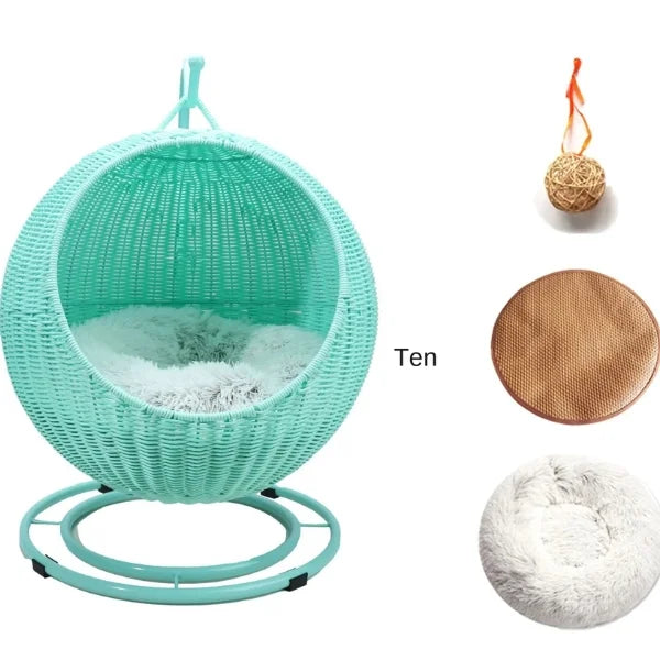 Cat Bed Halden Winter Pet Basket | Wicker Bed for Cats-blue