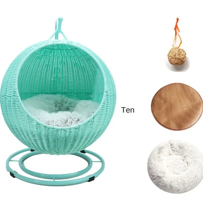 Cat Bed Halden Winter Pet Basket | Wicker Bed for Cats-blue