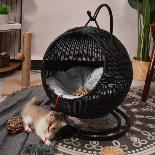 Cat Bed Halden Winter Pet Basket | Wicker Bed for Cats-black01