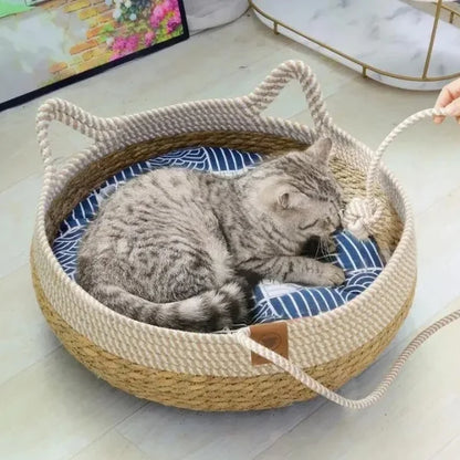 Cat Bed Vaelan | Woven Rattan Bed for All Seasons,-.