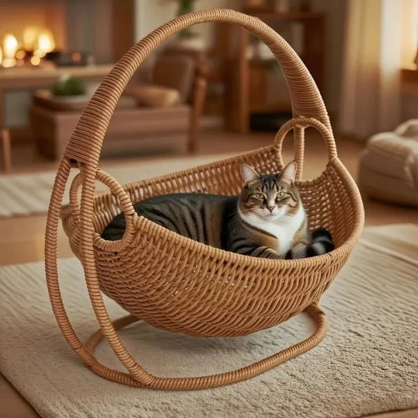 Cat-Beds-Sorin Hanging-Rattan-Cat-Bed