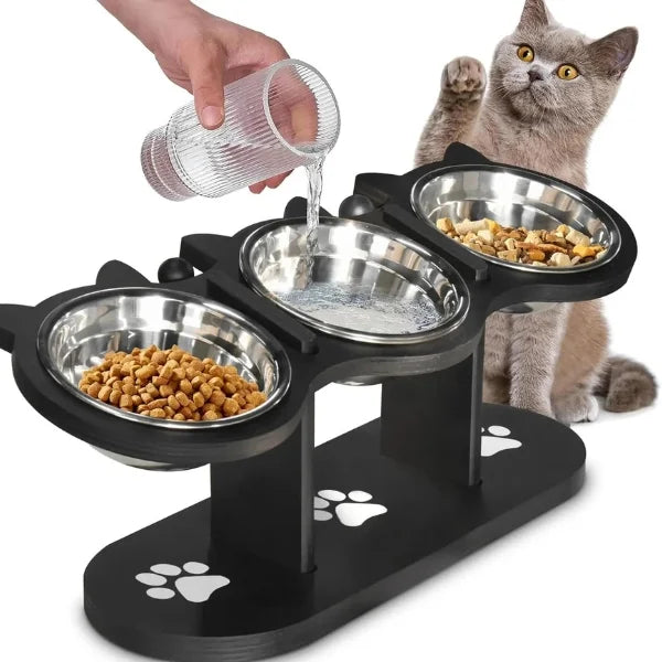 Cat Feeder Betsy | Adjustable Elevated Stand with 3 Bowls.,