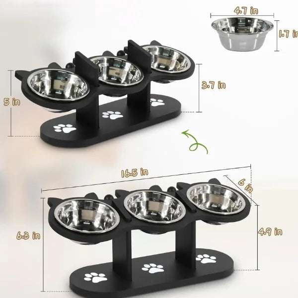Cat Feeder Betsy | Adjustable Elevated Stand with 3 Bowls-size