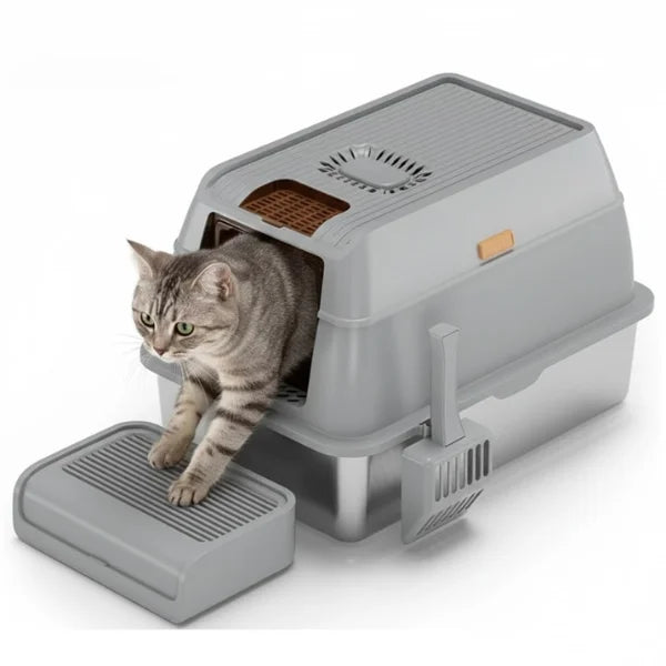 Cat Litter Box Arwen Stainless Steel Litter Box for Cats-gray