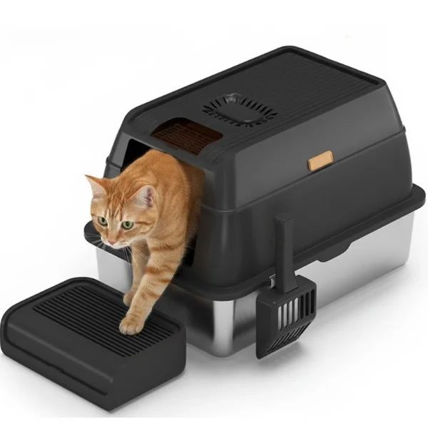 Cat Litter Box Arwen Stainless Steel Litter Box for Cats-black