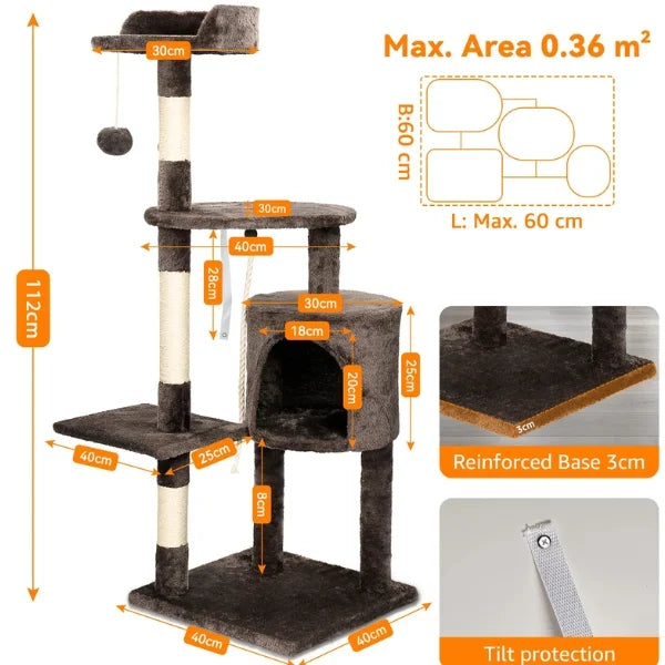 Cat Tree for Cats Velora | Climbing Centre with Sisal Scratch Posts-size