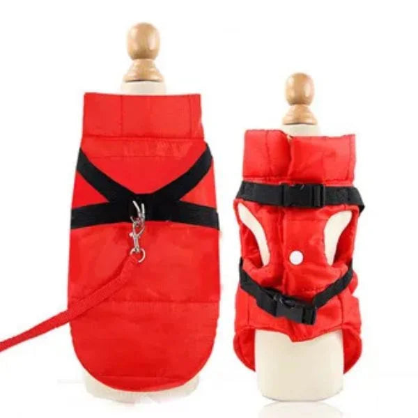DOG COAT | Warm Padded Waterproof Vest with Harness Red