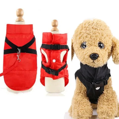 DOG COAT | Warm Padded Waterproof Vest with Harness Red
