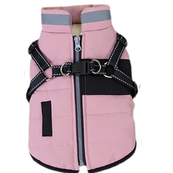 Dog Coat | Reflective Winter Jacket with Harness-pink