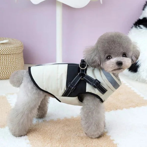 Dog Coat | Reflective Winter Jacket with Harness-white.