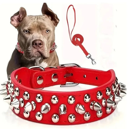 Dog-Collar-Apex-Spiked-Leather-Collar-_-Adjustable-Lead-Set-Red