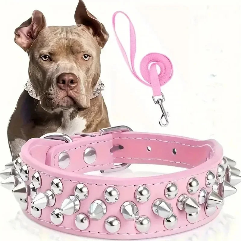 Dog-Collar-Apex-Spiked-Leather-Collar-_-Adjustable-Lead-Set-Pink