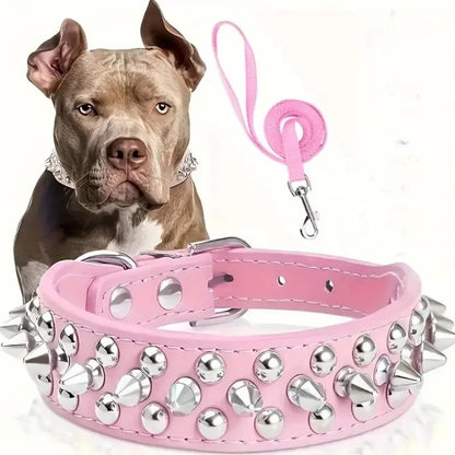 Dog-Collar-Apex-Spiked-Leather-Collar-_-Adjustable-Lead-Set-Pink