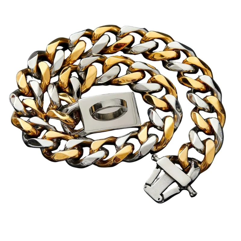 Dog Collar Ascot Cuban Link Bold Style, Solid Steel