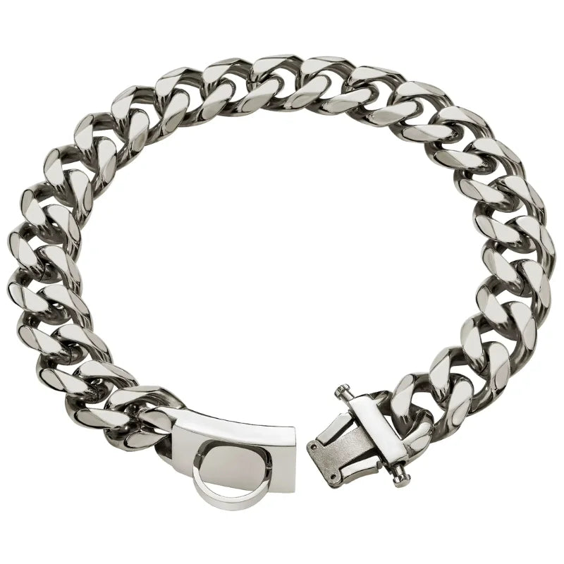 Dog Collar Ascot Cuban Link Bold Style, Solid Steel