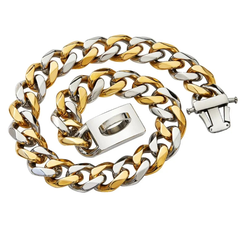 Dog Collar Ascot Cuban Link Bold Style, Solid Steel