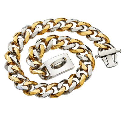 Dog Collar Ascot Cuban Link Bold Style, Solid Steel