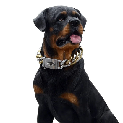 Dog Collar Ascot Cuban Link Bold Style, Solid Steel