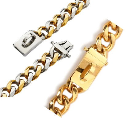 Dog Collar Ascot Cuban Link Bold Style, Solid Steel