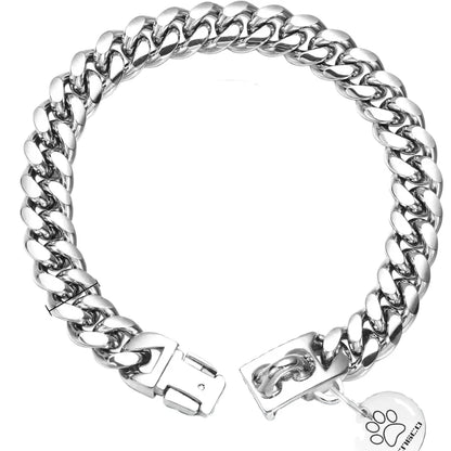 Dog Collar Ascot Cuban Link Bold Style, Solid Steel