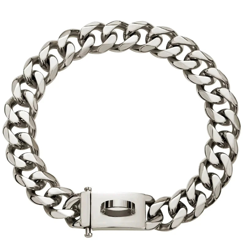 Dog Collar Ascot Cuban Link Bold Style, Solid Steel