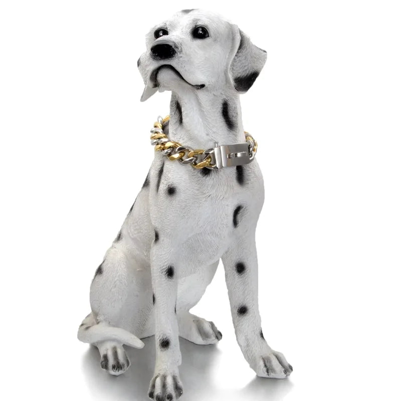 Dog Collar Ascot Cuban Link Bold Style, Solid Steel