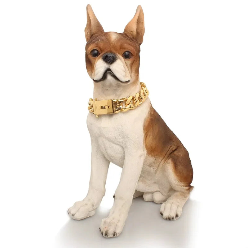 Dog Collar Ascot Cuban Link Bold Style, Solid Steel