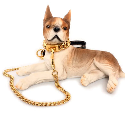 Dog Collar Ascot Cuban Link Bold Style, Solid Steel