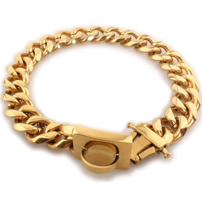 Dog Collar Ascot Cuban Link Bold Style, Solid Steel