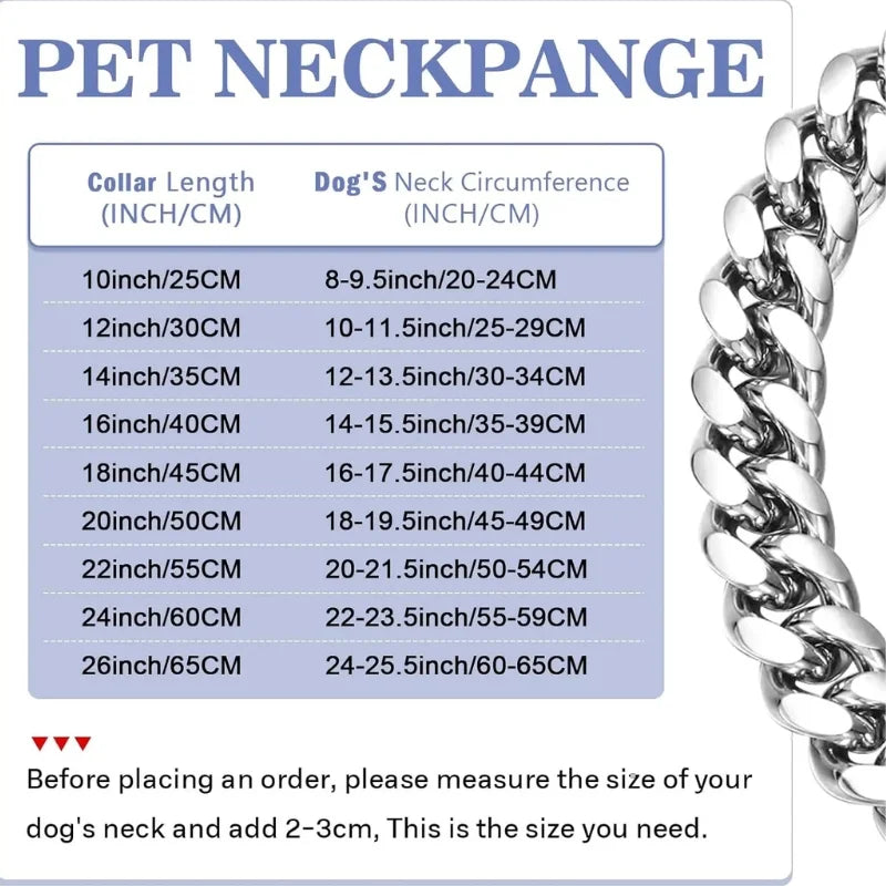Dog Collar Ascot Cuban Link Bold Style, Solid Steel