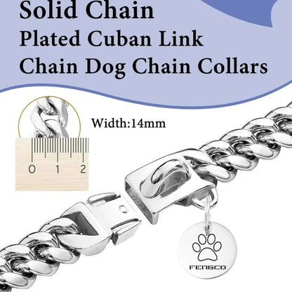Dog Collar Ascot Cuban Link Bold Style, Solid Steel