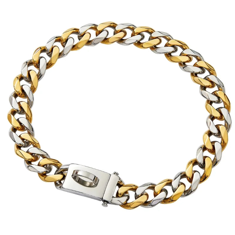 Dog Collar Ascot Cuban Link Bold Style, Solid Steel