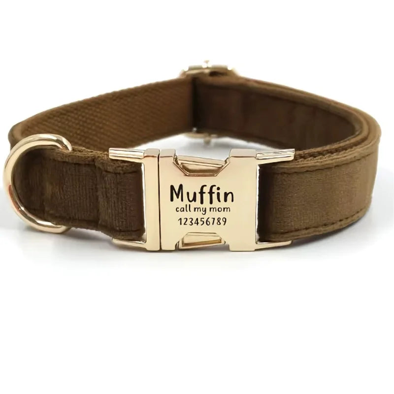 Dog-Collar-Ischia-Velvet-Personalised-brown