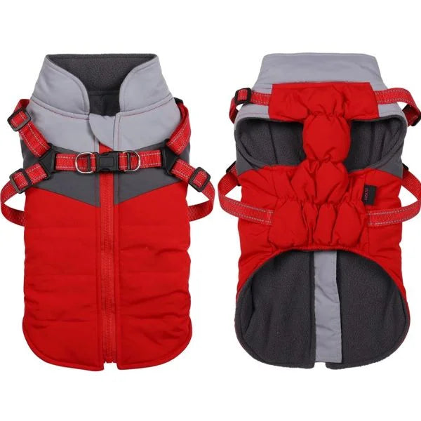 Dog Coat  Warm Winter Jacket with Harness and Zip-Red