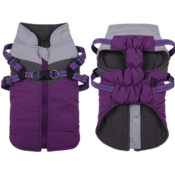 Dog Coat  Warm Winter Jacket with Harness and Zip-Purple