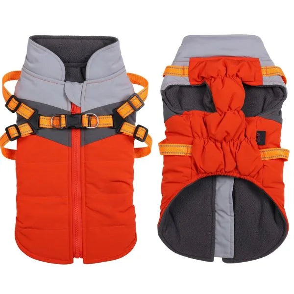 Dog Coat  Warm Winter Jacket with Harness and Zip,Orange