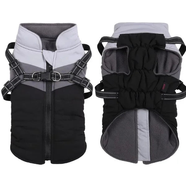 Dog Coat  Warm Winter Jacket with Harness and Zip-Black