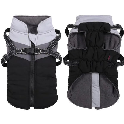 Dog Coat  Warm Winter Jacket with Harness and Zip-Black