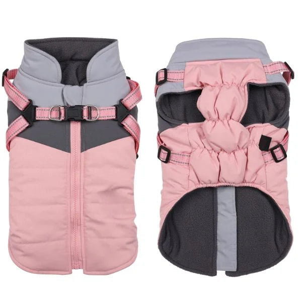 Dog Coat  Warm Winter Jacket with Harness and Zip-Pink