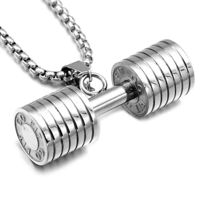 GRITT   Unisex Dumbbell Pendant Necklace in Stainless Steel