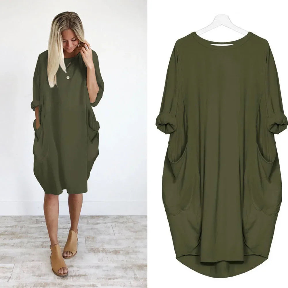 Maternity Dress  A-Line in Cotton and Polyester Long Sleeve