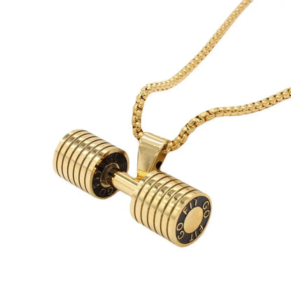 GRITT   Unisex Dumbbell Pendant Necklace in Stainless Steel